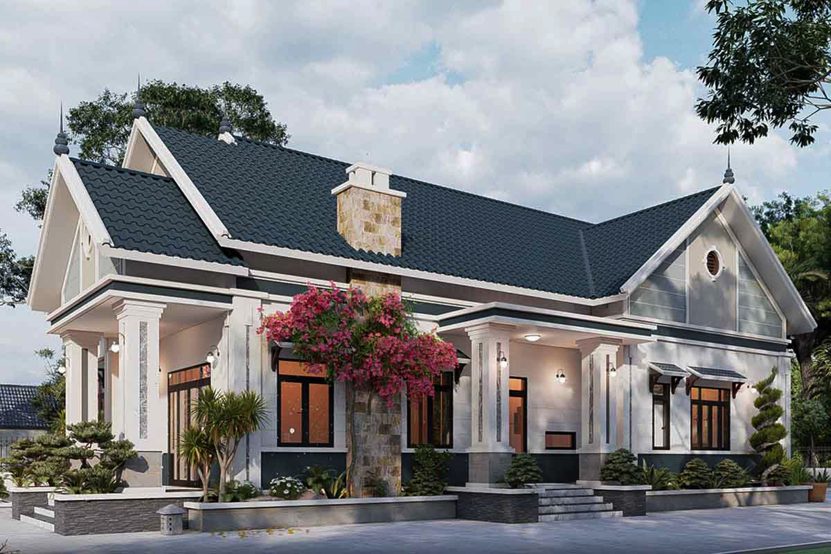 Phối cảnh 3D nhà chữ L 1 tầng theo phong cách hiện đại