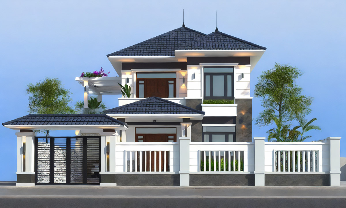 Nhà mái Nhật 2 tầng đã tạo nên không gian sống tiện nghi cho cả gia đình