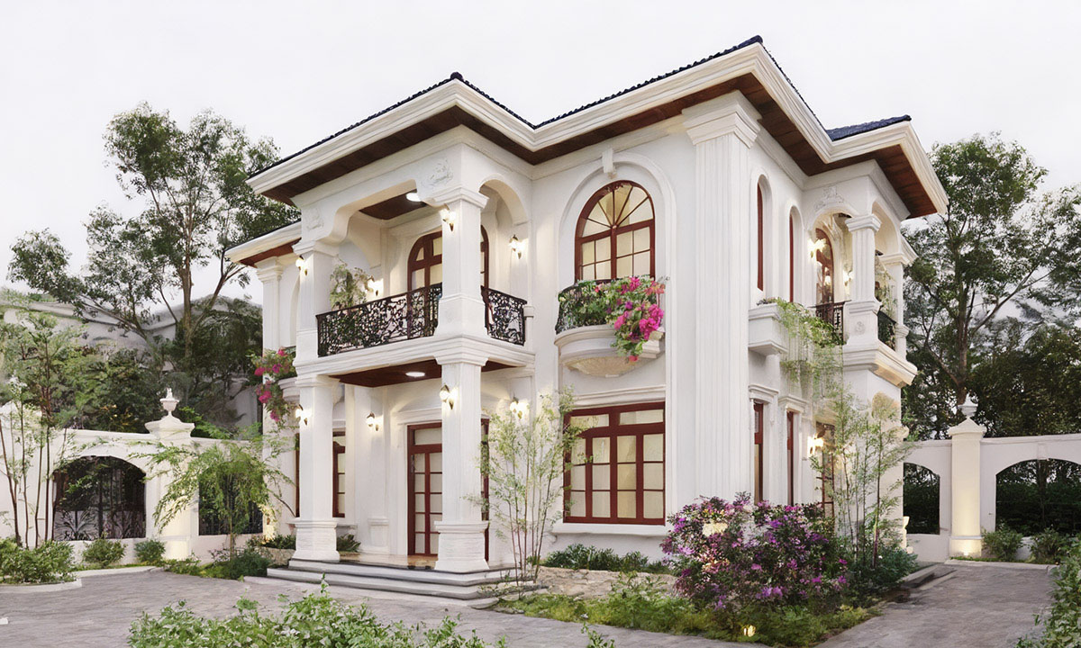 Nhà phong cách tân cổ điển với thiết kế 2 tầng quý phái phù hợp cho các gia đình trung lưu và thượng lưu
