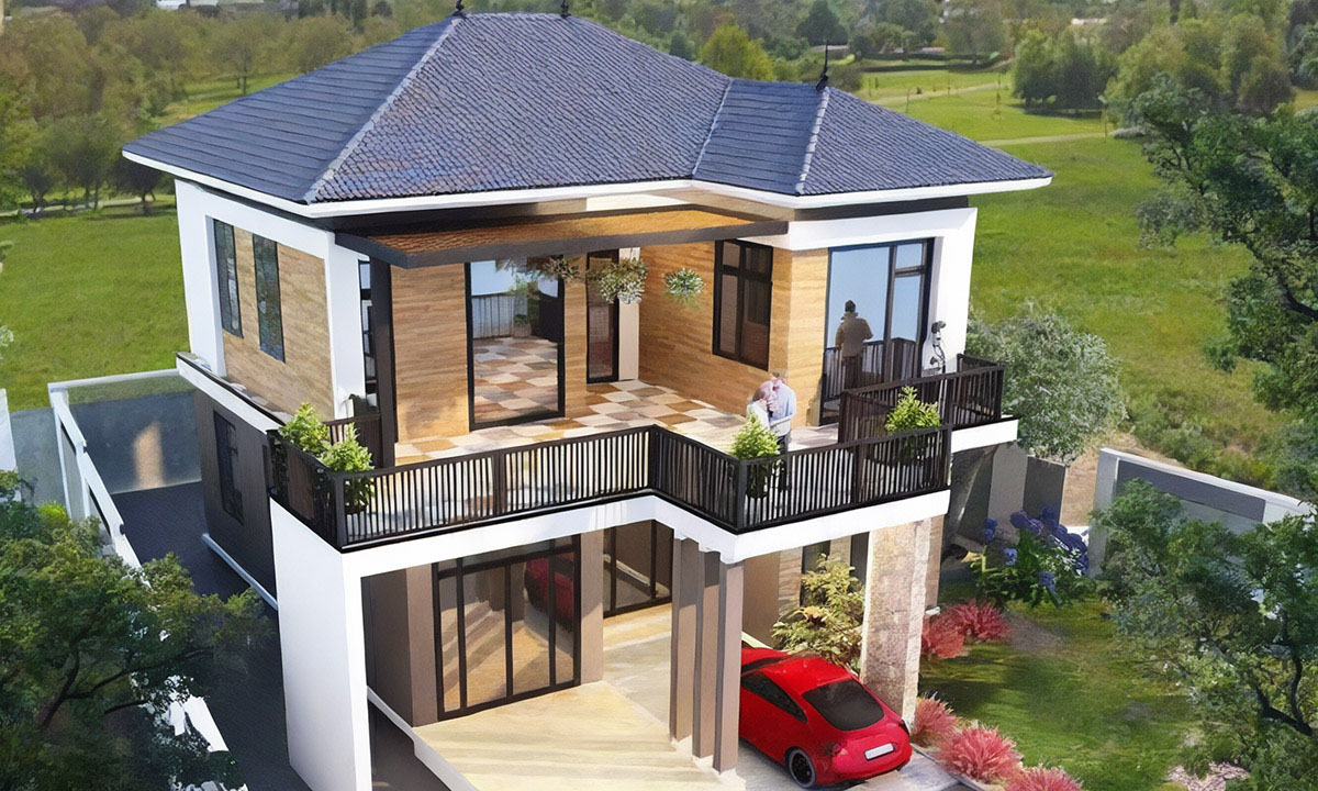 Đảm bảo sự cân đối giữa thiết kế bên trong và ngoài của biệt thự mái Nhật 2 tầng