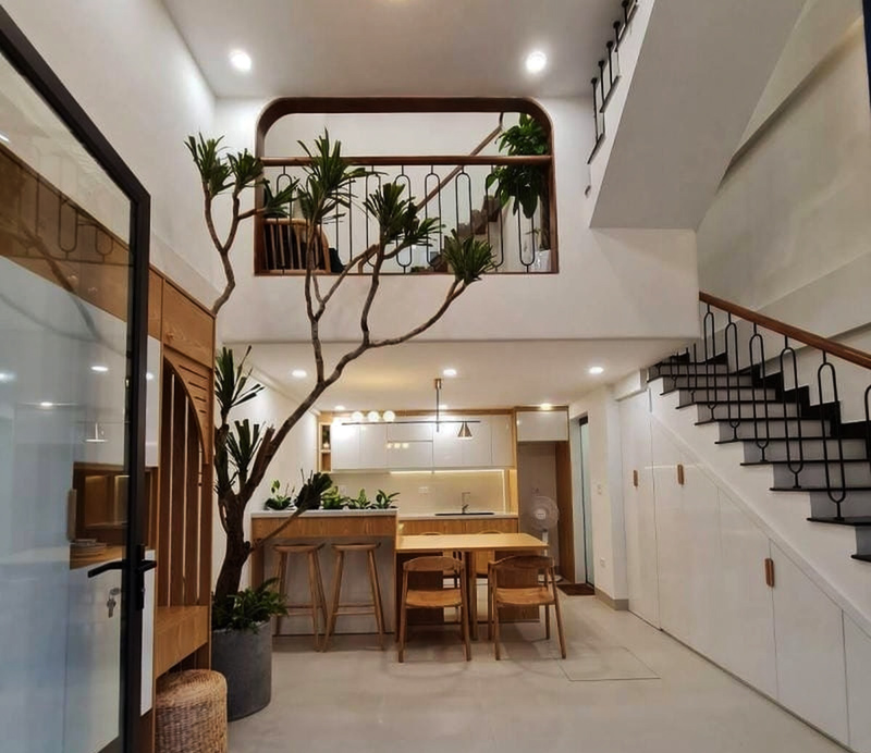 Nhà nhỏ đẹp 30m2 tone màu nội thất sáng có tầng lửng