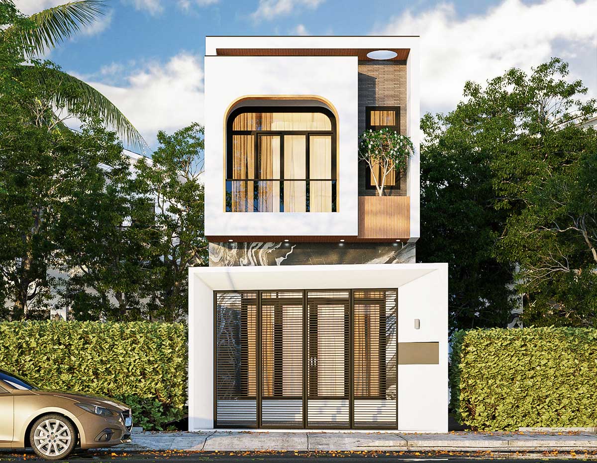 Nhà ống 2 tầng mặt tiền 5m thiết kế độc đáo đẹp
