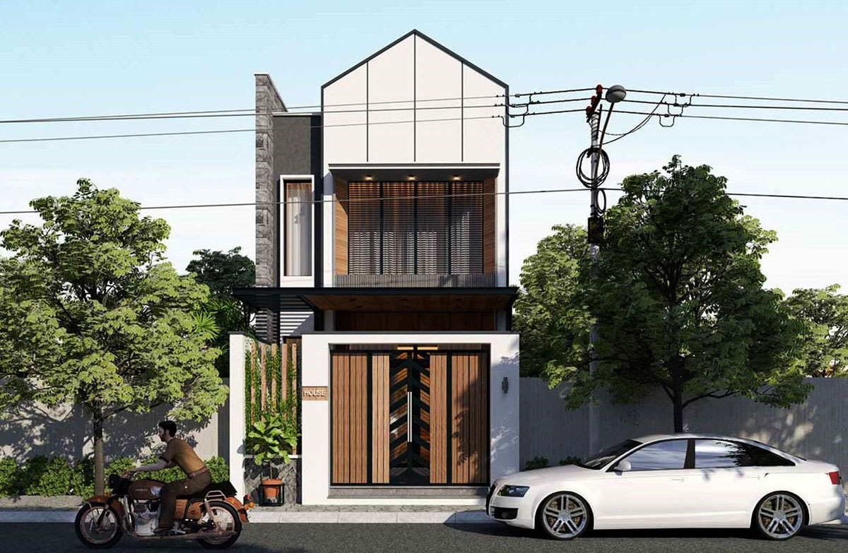 Mẫu nhà ống 2 tầng mái thái mặt tiền 5m đẹp ấn tượng