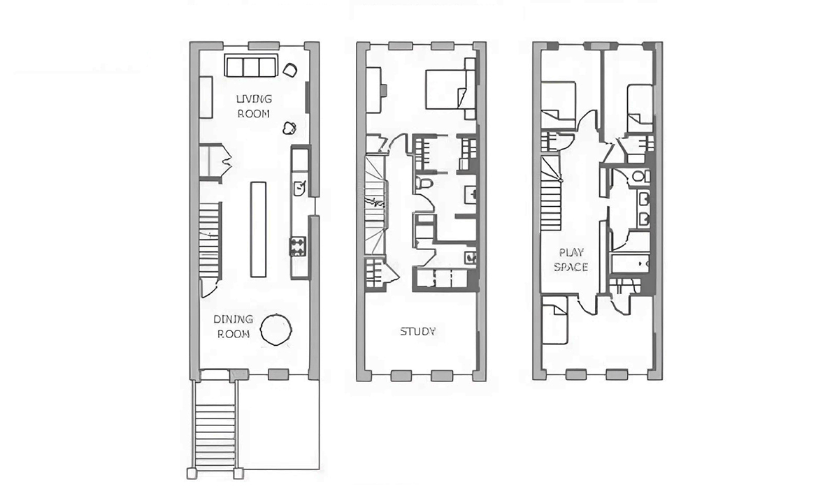 Mặt bằng công năng 3 tầng của ngôi nhà có thiết kế đơn giản