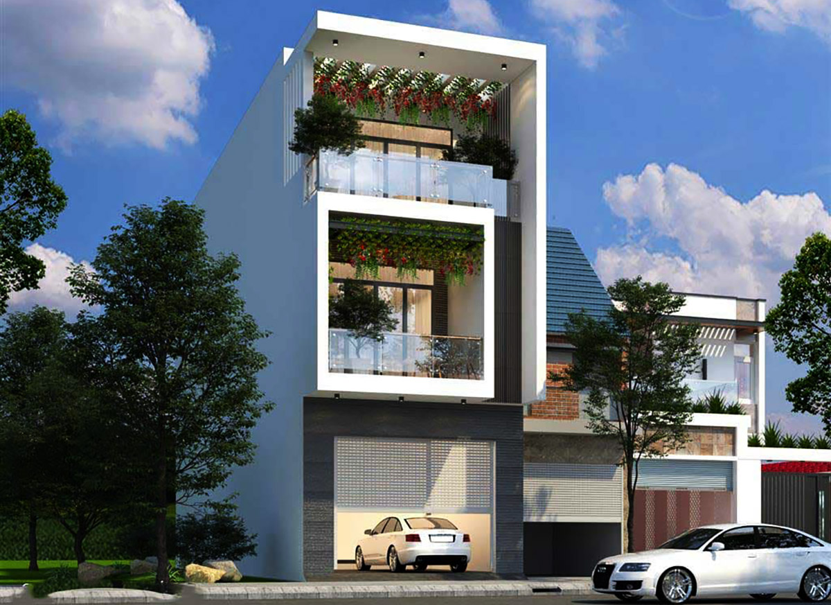 Mẫu nhà ống 3 tầng 4x12m có gara để xe