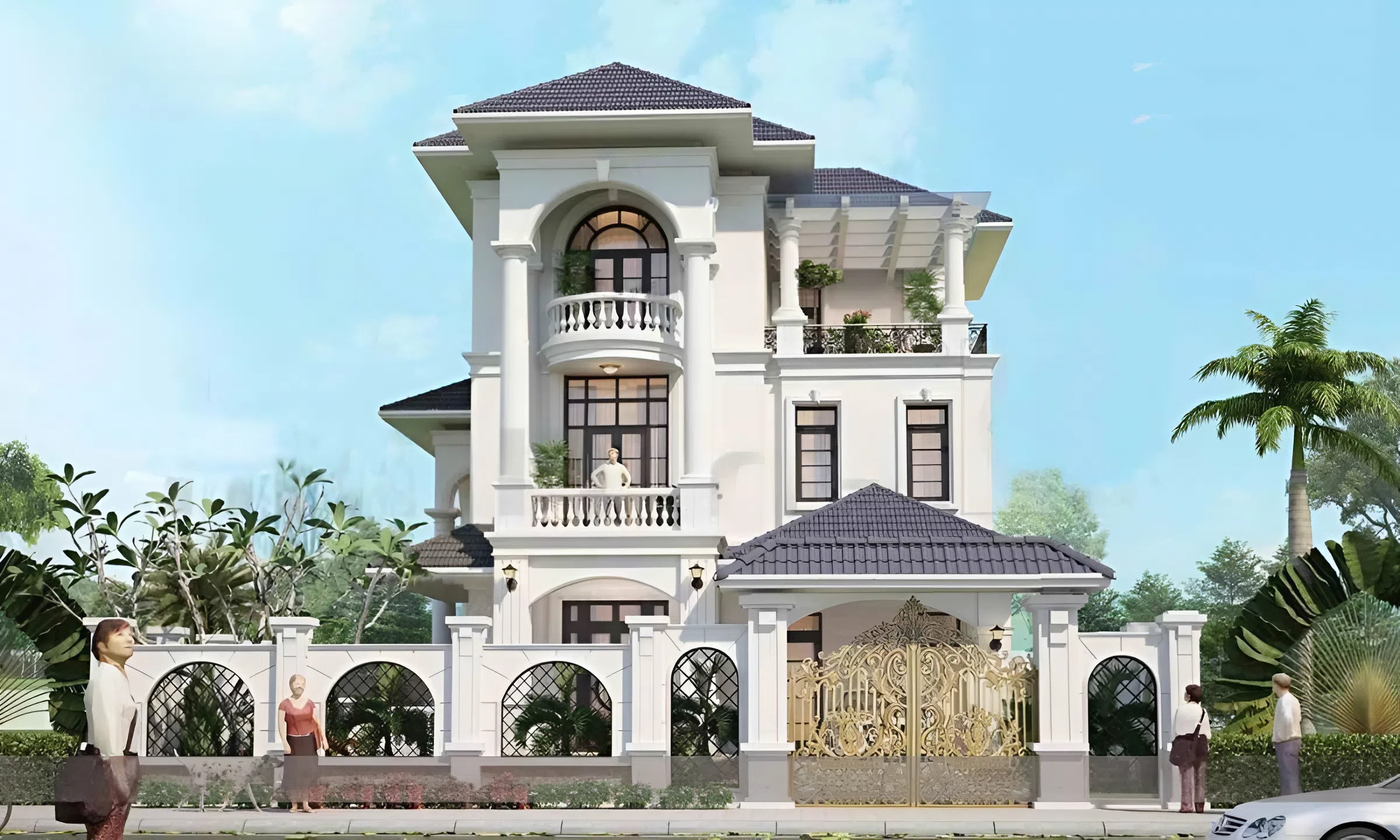 Các tầng đều có ban công đua ra để đặt cây cảnh
