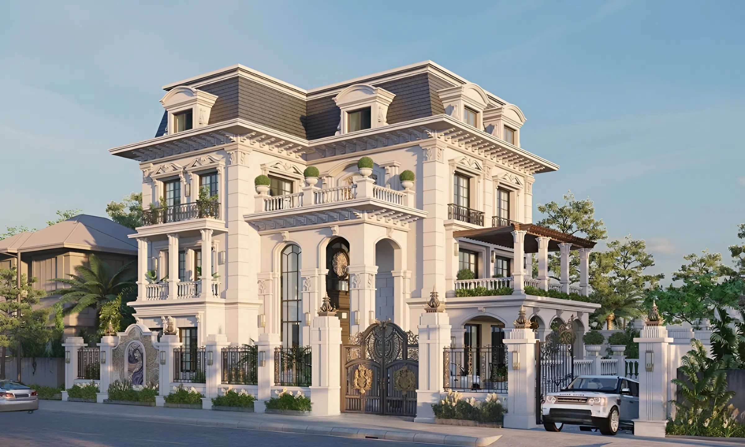Biệt thự lớn với nhiều cửa sổ tại không gian quanh nhà, căn nhà  rộng rãi hơn với ánh sáng tự nhiên.
