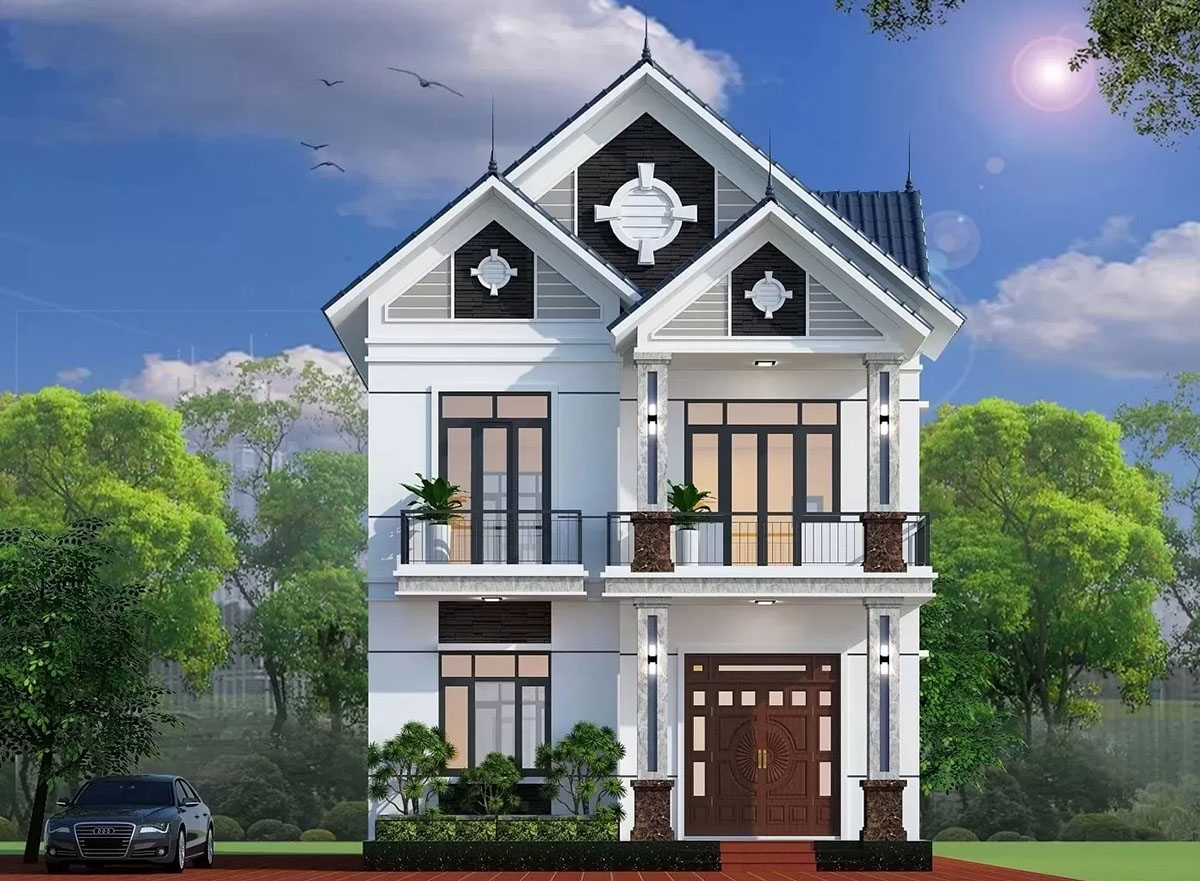 Ngôi nhà 2 tầng giá 400 triệu với mặt tiền thu hút nhờ sự kết hợp mái bằng và mái chóp nhọn. Ngôi nhà 2 tầng giá 400 triệu với mặt tiền thu hút nhờ sự kết hợp mái bằng và mái chóp nhọn.