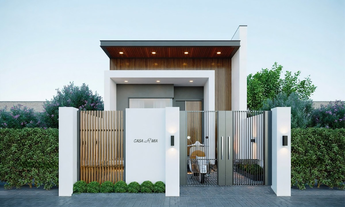 Mẫu thiết kế nhà nhà 30m2 1 tầng được nhấn bằng lam gỗ và kính gần gũi với thiên nhiên. 