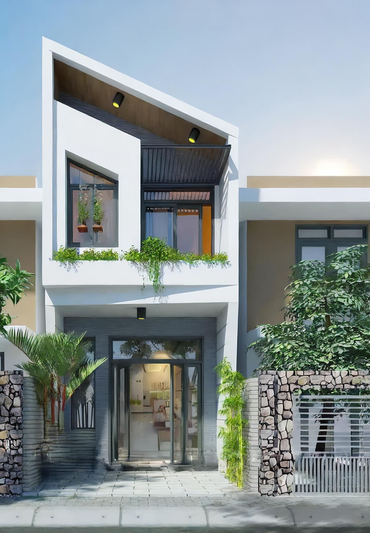 Mẫu nhà 2 tầng 30m2 đẹp mái xéo trẻ trung 