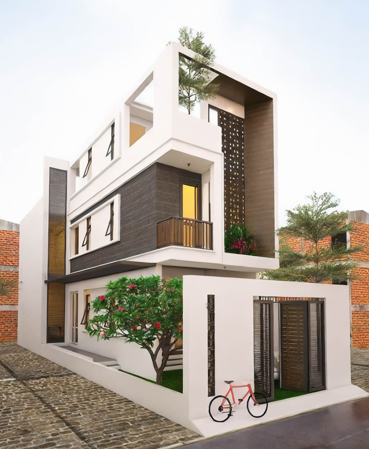 Nhà 30m2 2 tầng nhiều cửa kính tạo cảm giác thông thoáng