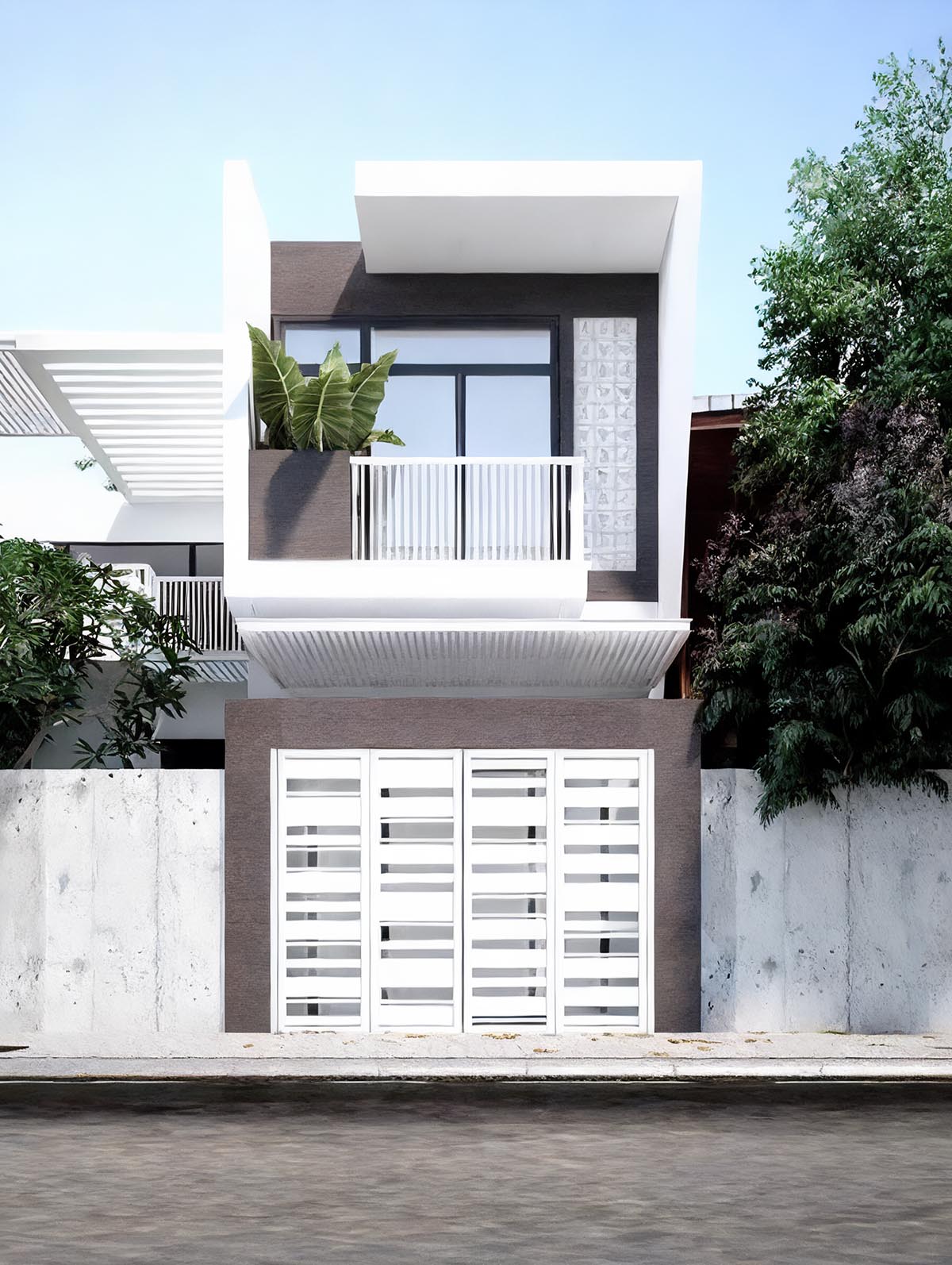 Nhà 30m2 xây 2 tầng phối màu nâu, xám