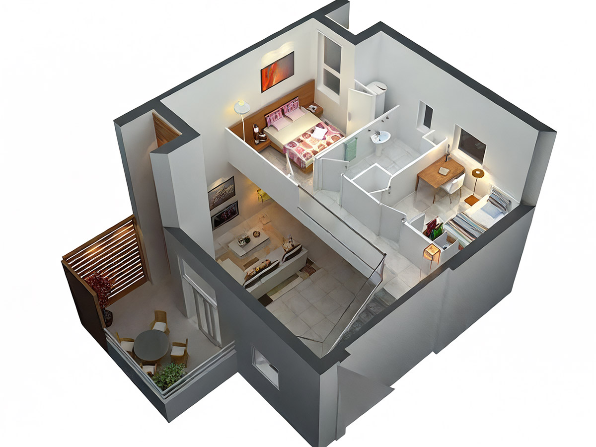 Thiết kế nội thất phòng bếp nhà 2 tầng 30m2 đơn giản