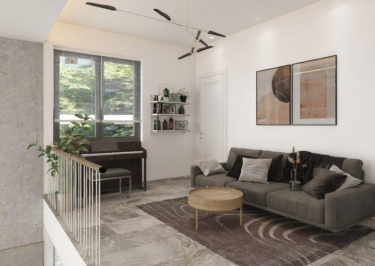 Nội thất phòng khách của mẫu thiết kế nhà 2 tầng 30m2 