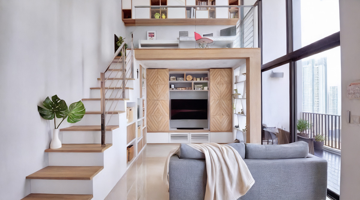 Mẫu thiết kế nhà 30m2 2 tầng lửng gam màu nhẹ nhàng tràn ngập ánh sáng (