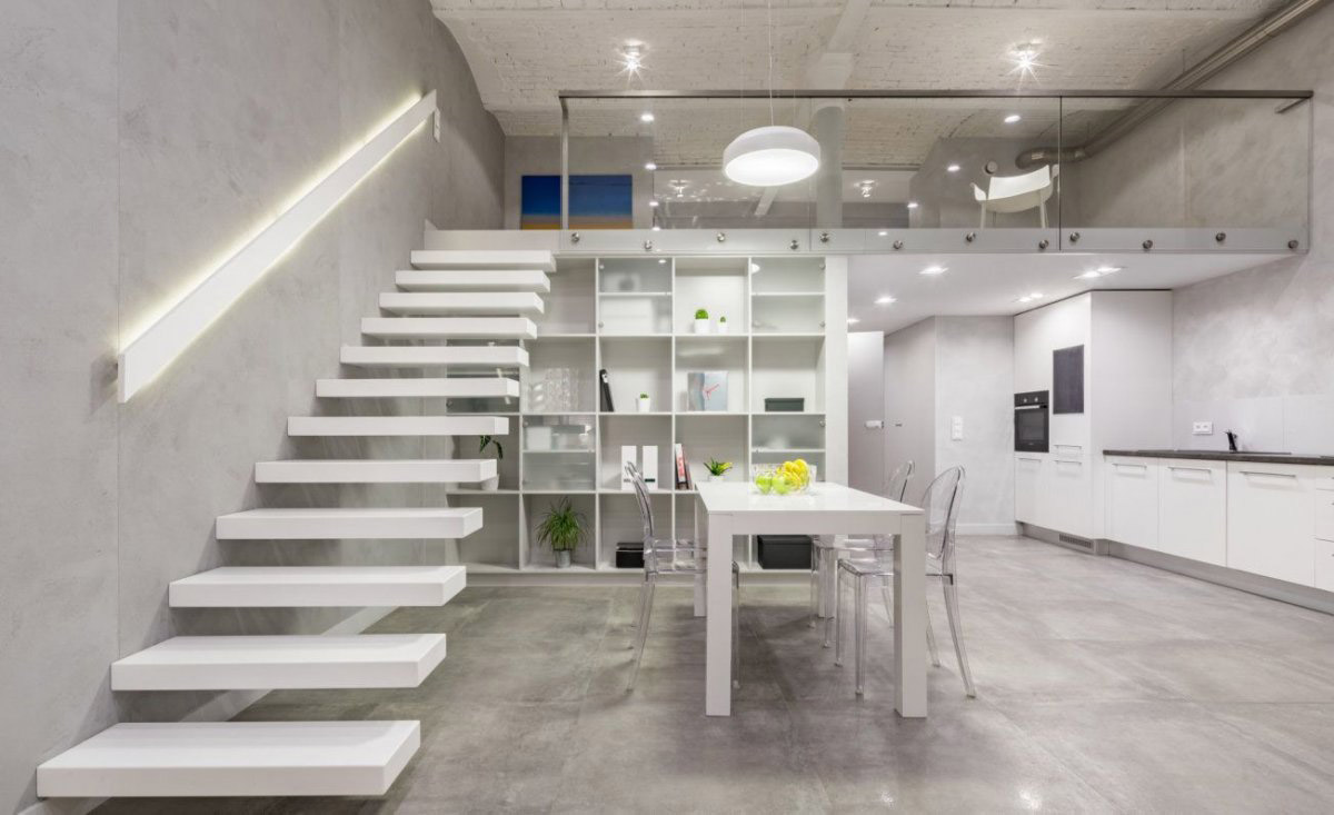 Mẫu thiết kế nhà ống 2 tầng 30m2 tối giản, lược bỏ mọi chi tiết như tay vịn cầu thang, kết hợp chất liệu kim loại và kính cho các chi tiết và vật dụng trong nhà.