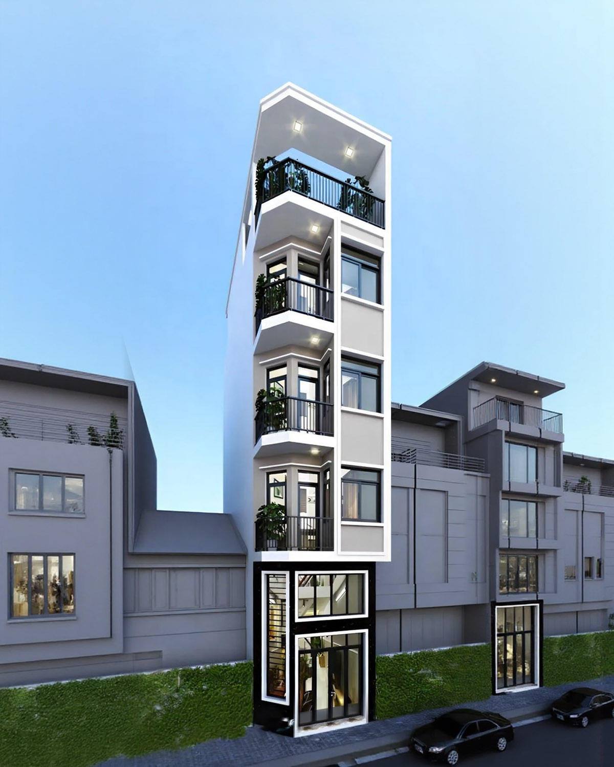 Mẫu nhà 4x10m đẹp với thiết kế 1 trệt 1 lửng 3 lầu sân thượng cùng 7 phòng ngủ