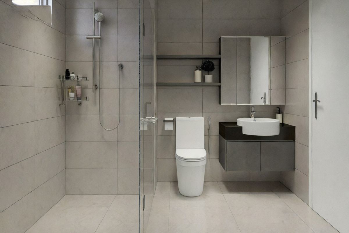 Phòng tắm vẫn là gam màu trầm ấm