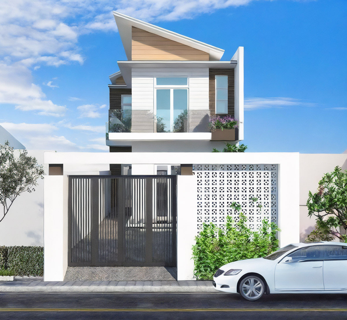 Thiết kế mẫu nhà nhỏ 4x10m đẹp màu trắng