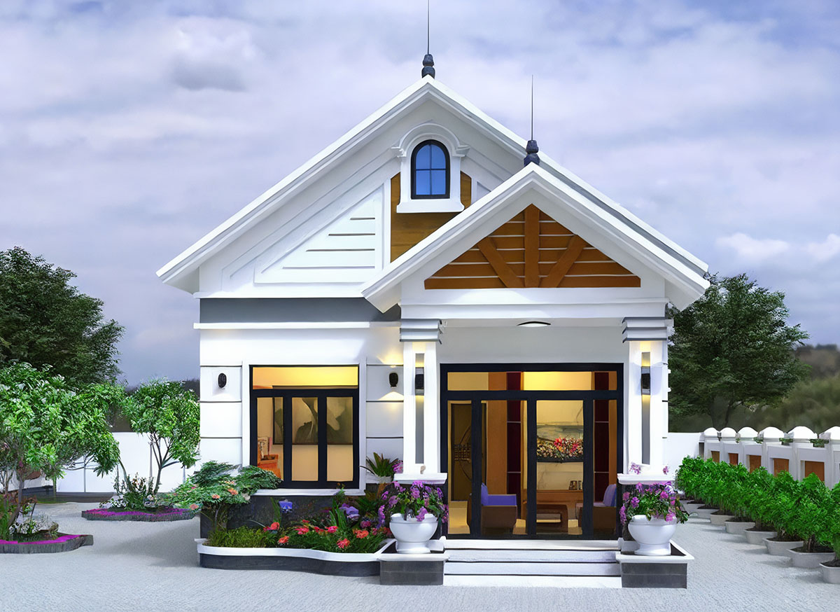 Mẫu thiết kế nhà 60m2 1 tầng hiện đại với tông màu trắng sang trọng