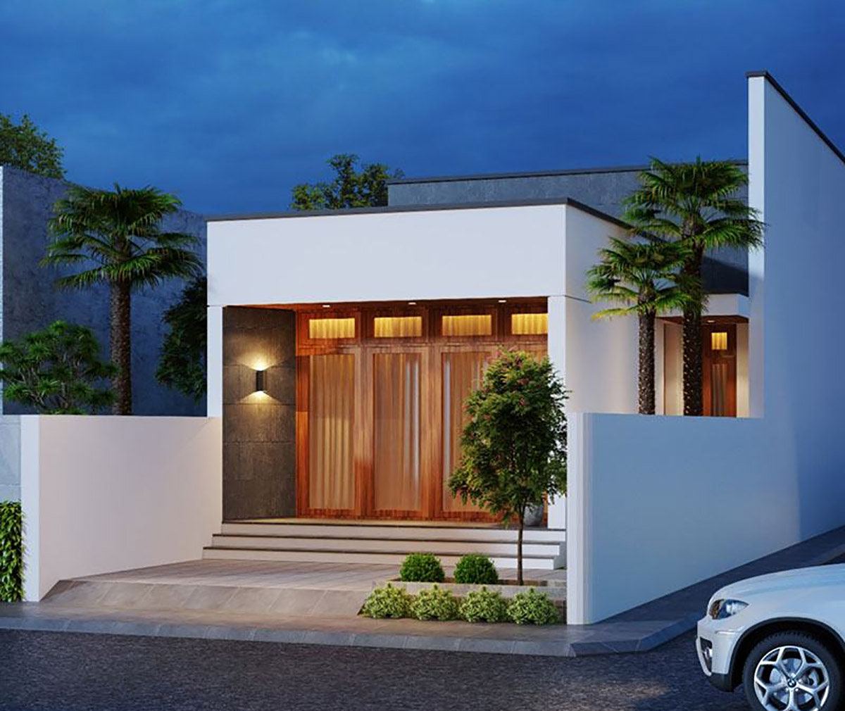 Ánh đèn vàng giúp tỏa sáng cả ngôi nhà hiện đại, mang lại cảm giác ấm cúng