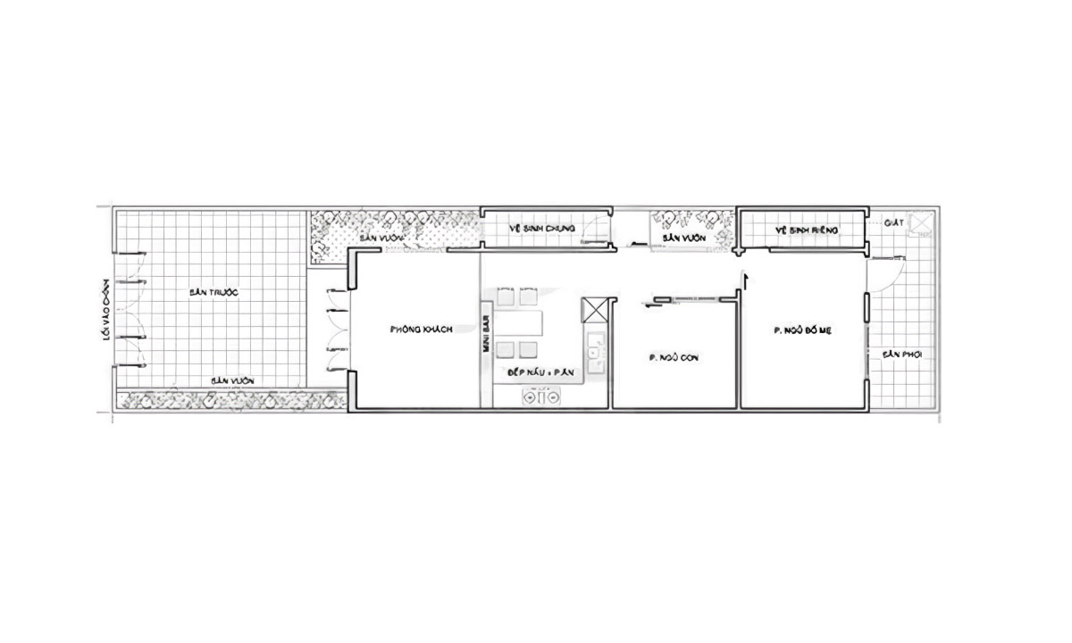 Không gian sân trước và sau nhà rộng rãi rất thích hợp trồng thêm cây xanh