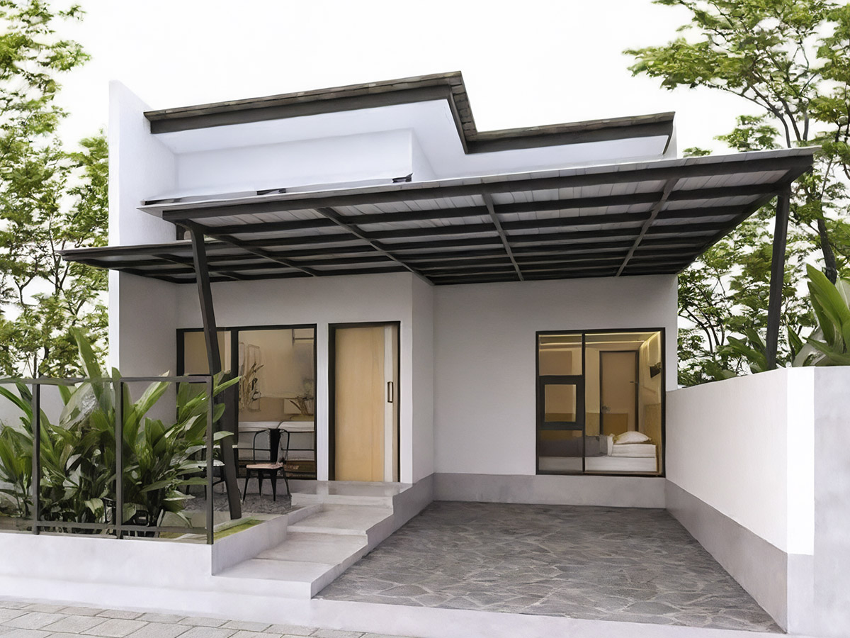 Nhà mái bằng giúp che nắng và mưa cho cả sân trước nhà