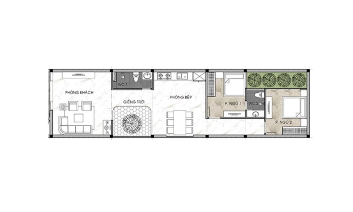 Mặt bằng không gian nhà đầy đủ tiện nghi và công năng sử dụng