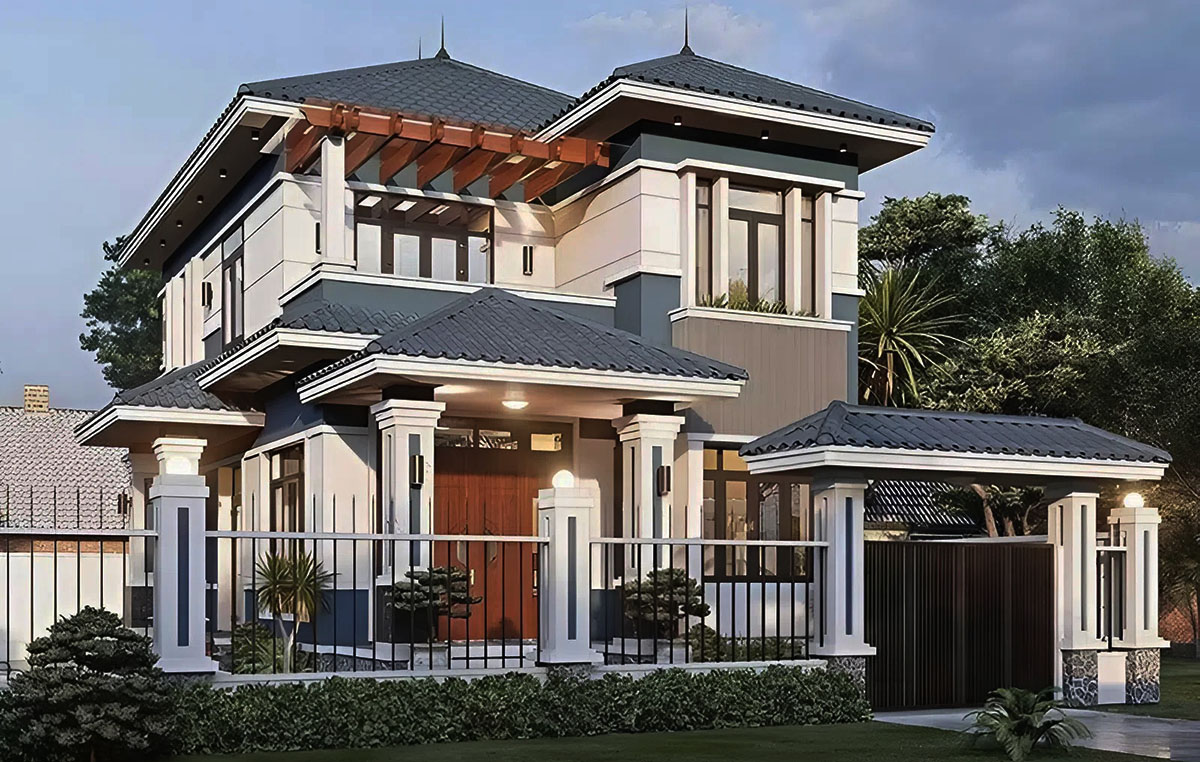 Thiết kế nhà 2 tầng 8x12m có gác lửng sẽ mở rộng không gian sử dụng trong nhà