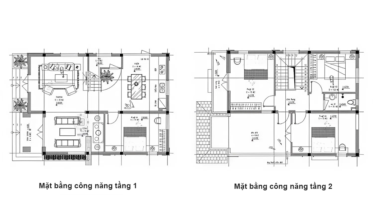Bản vẽ thiết kế nhà 8x12m 2 tầng có 3 phòng ngủ chi tiết