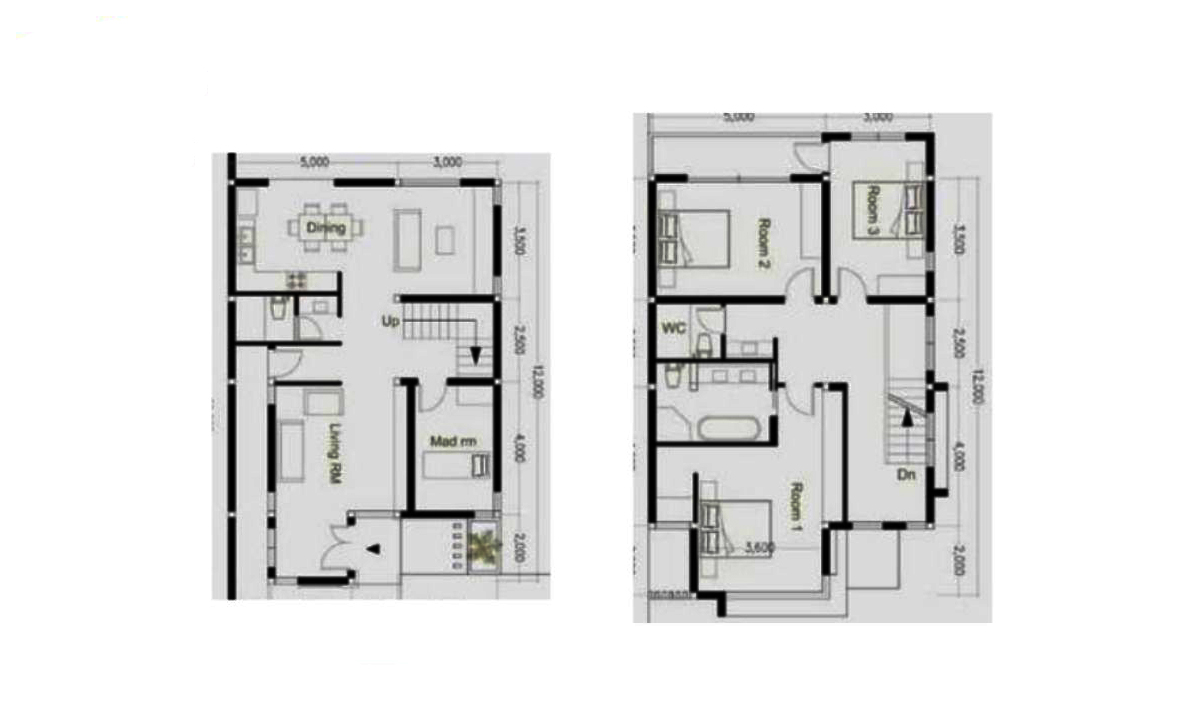 Bản vẽ nhà 2 tầng 8x12 có 4 phòng ngủ 2