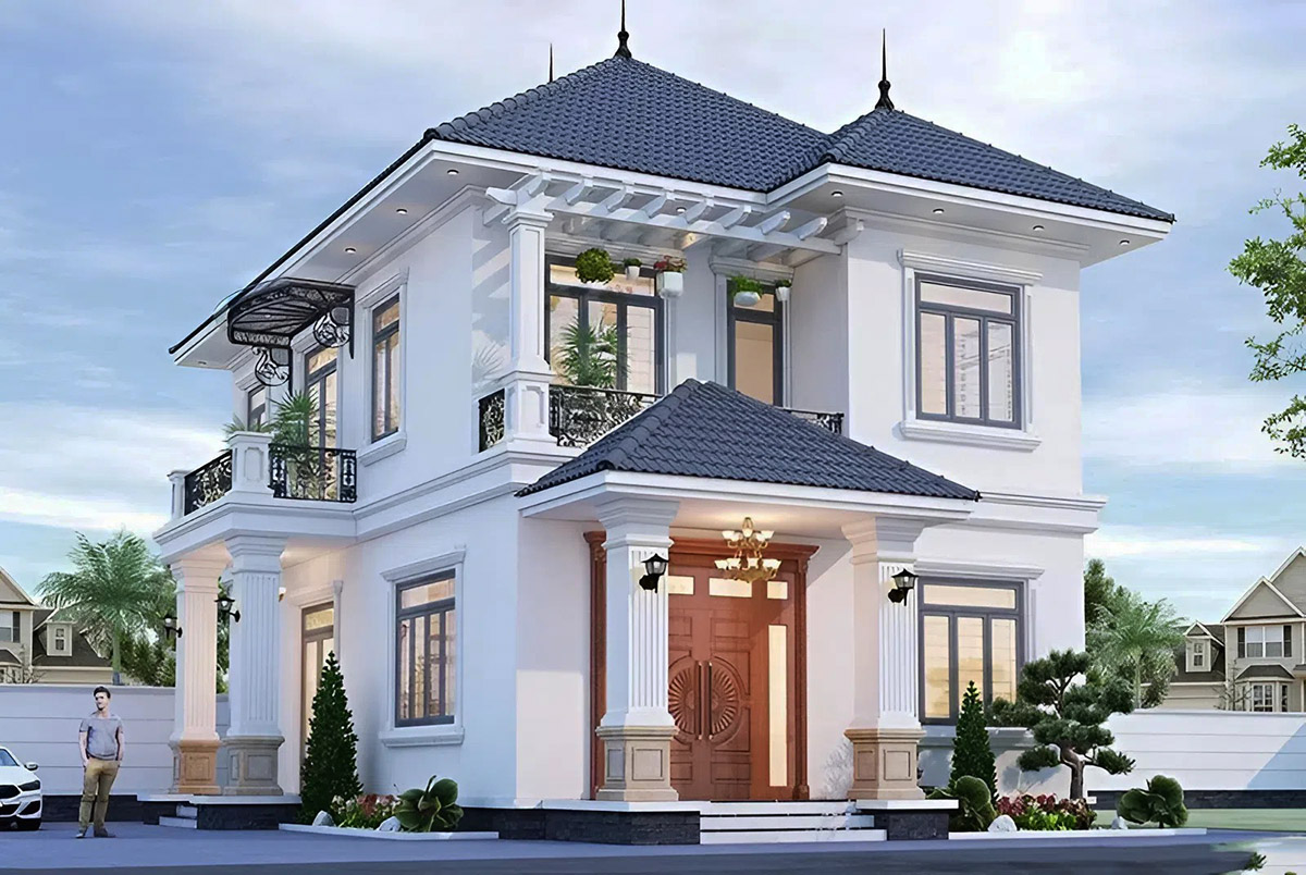 Khuôn viên rộng thì bạn có thể thiết kế sân vườn bao quanh 2 mặt của ngôi nhà