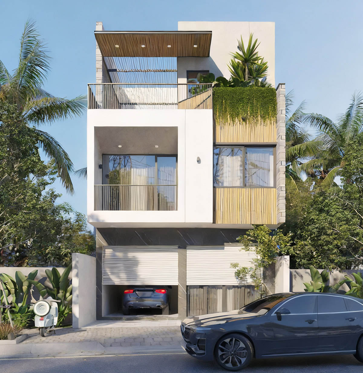 Mẫu nhà có gara ô tô nổi mặt phố hiện đại, siêu đẹp