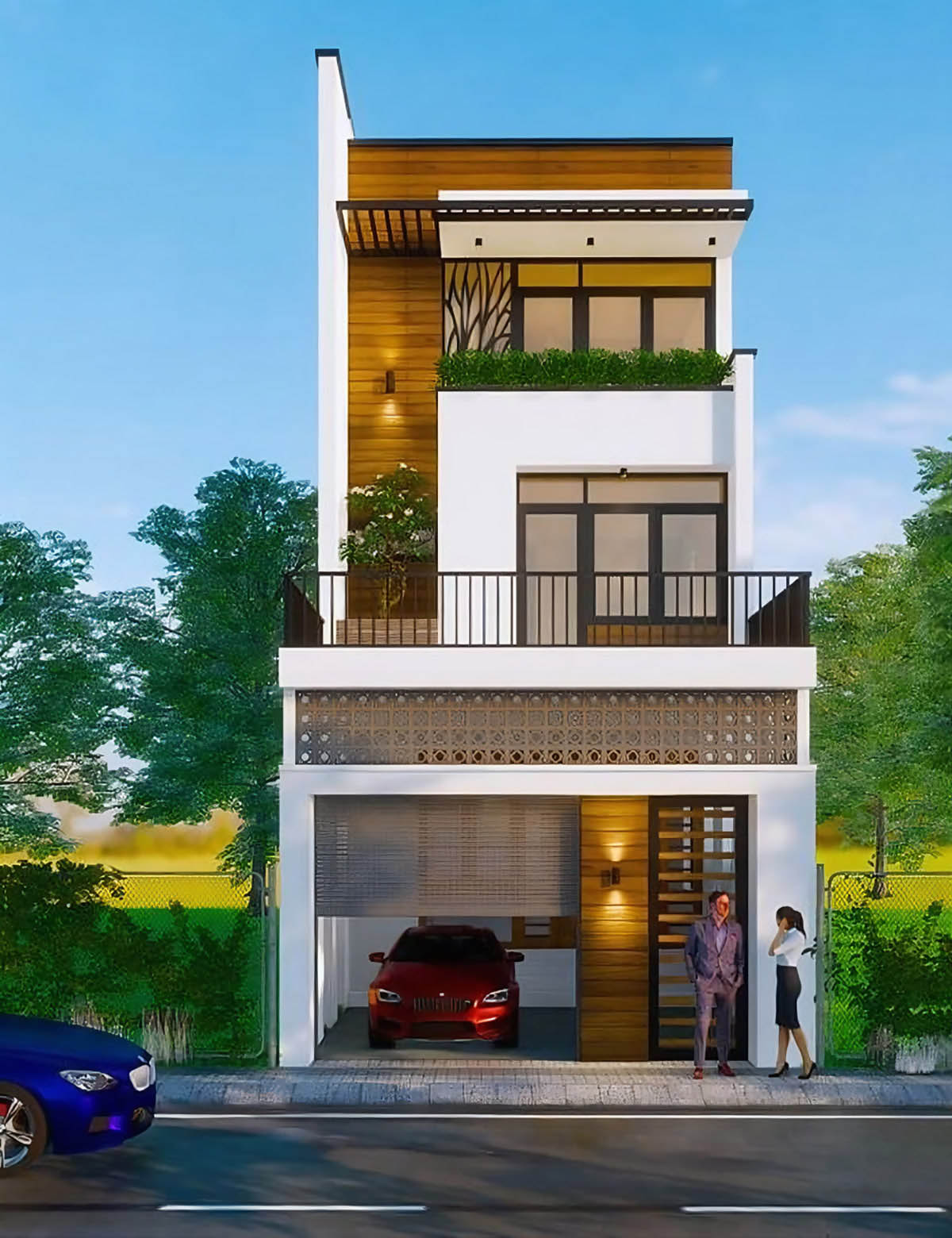 Mẫu nhà phố 4x14m có gara ô tô tầng trệt phù hợp gia đình đông thành viên