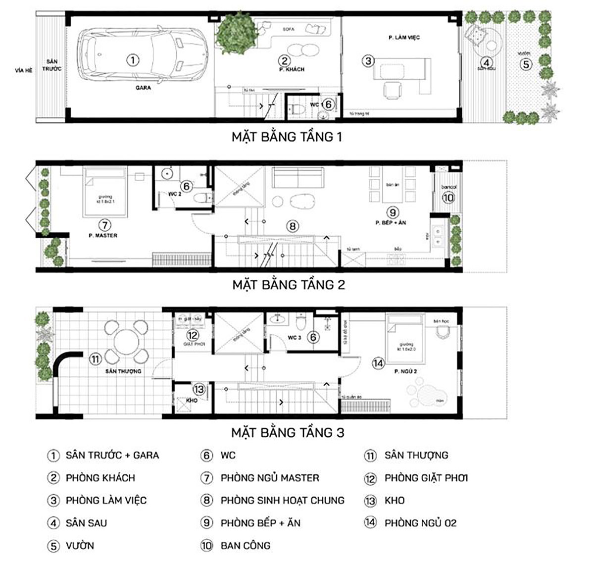 Bản vẽ thiết kế nhà có gara ô tô 3 tầng 4x15m