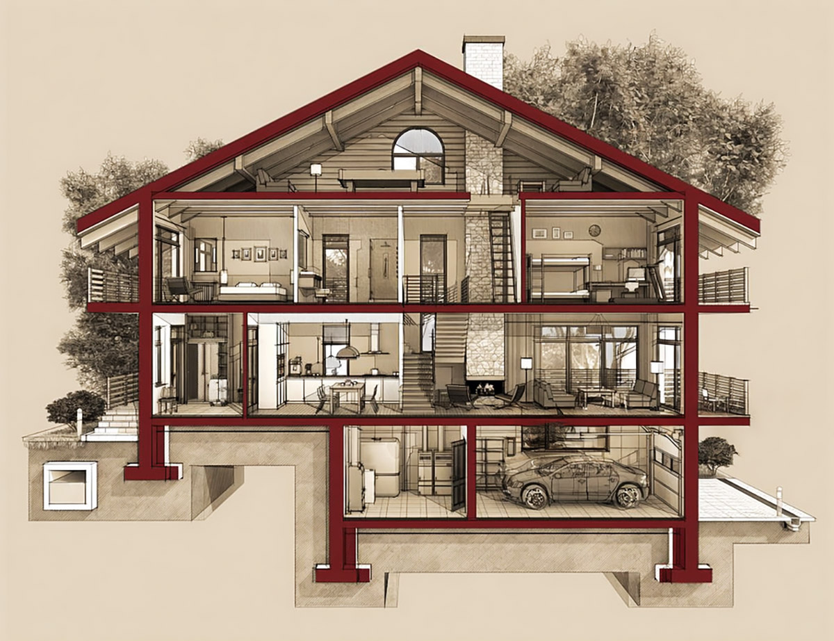 Cấu trúc thiết kế nhà có tầng hầm 5x20 Cấu trúc thiết kế nhà có tầng hầm 5x20