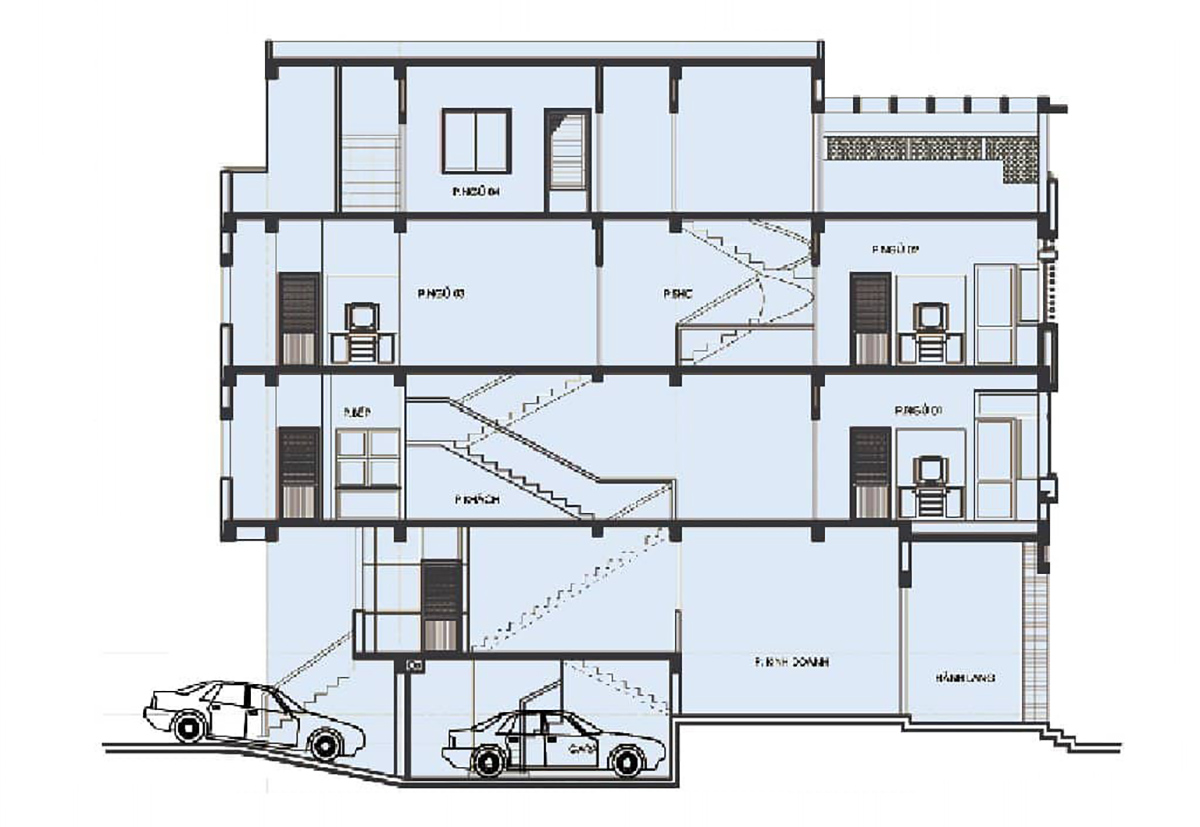 Bản vẽ thiết kế nhà có tầng hầm 5x20 chi tiết Bản vẽ thiết kế nhà có tầng hầm 5x20 chi tiết