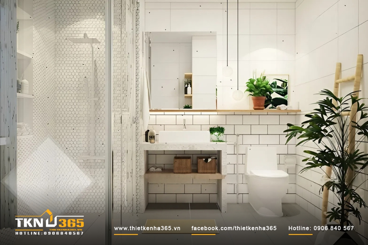 Ph&ograve;ng vệ sinh s&aacute;ng m&agrave;u c&oacute; k&iacute;nh cường lực ngăn c&aacute;ch ph&ograve;ng tắm