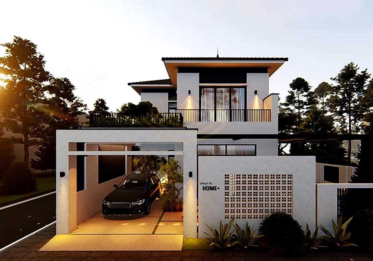 Thiết kế nhà lợp mái tôn đẹp 2 tầng để xe sang trọng và tiện lợi Thiết kế nhà lợp mái tôn đẹp 2 tầng để xe sang trọng và tiện lợi