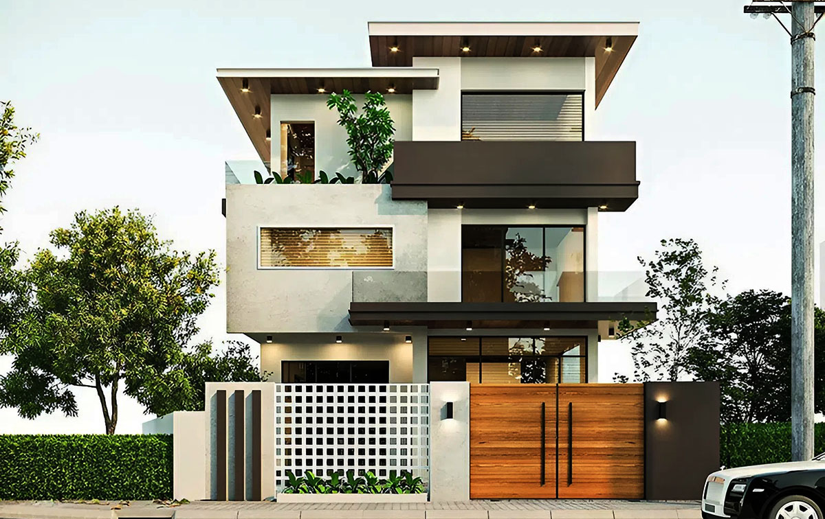 Mẫu thiết kế nhà ngang 10m sâu 5m sang trọng, hiện đại với mái bằng