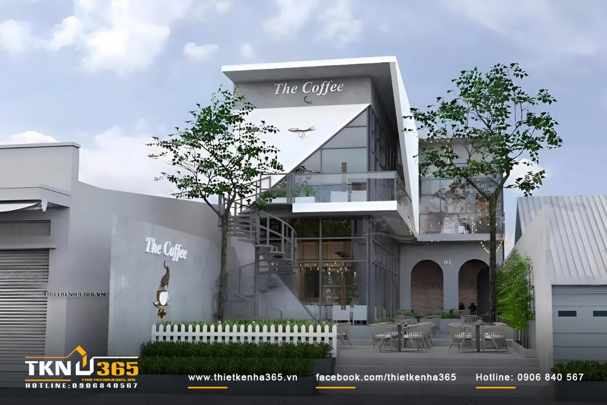 Mẫu nhà mặt phố kết hợp quán cafe với phong cách thiết kế hiện đại