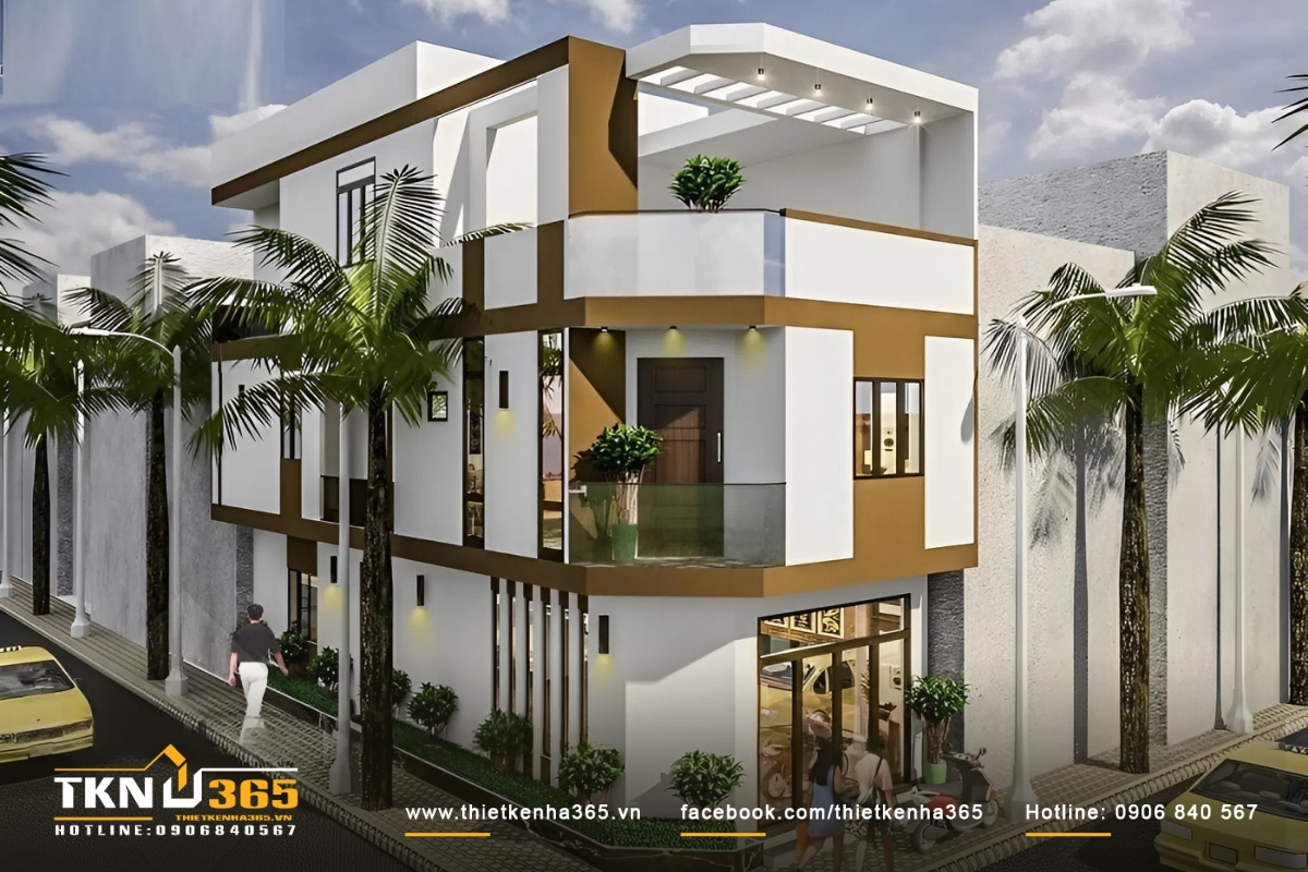 Thiết kế nhà phố 2 mặt tiền 3 tầng vừa ở vừa kinh doanh shop thời trang