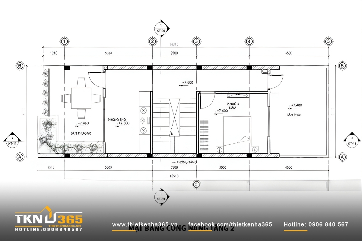 Mặt bằng công năng tầng 2 của ngôi nhà