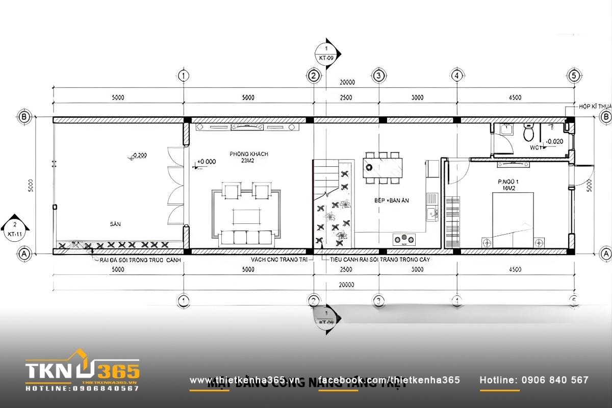 Mặt bằng công năng tầng trệt của ngôi nhà