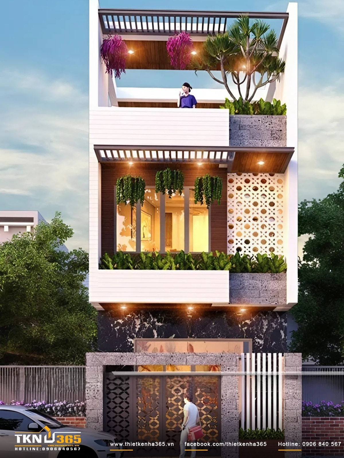 thiết kế thi công nhà phố 3 tầng 5x15m