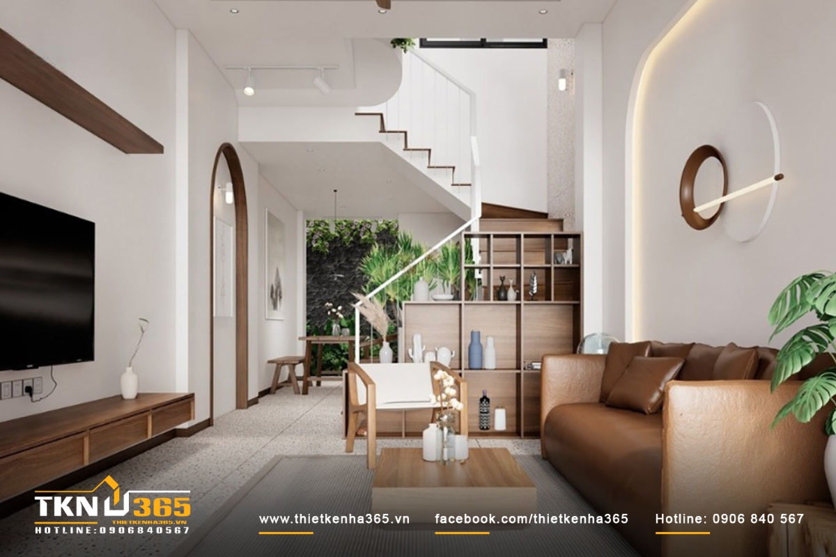 Phòng khách có diện tích vừa phải cho phép sắp xếp các khu vực khác nhau một cách hợp lý