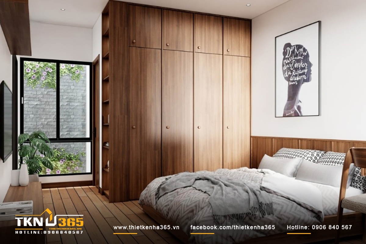 Nội thất trong phòng ngủ nhà ống 3 tầng 4x16m được bày trí gọn gàng