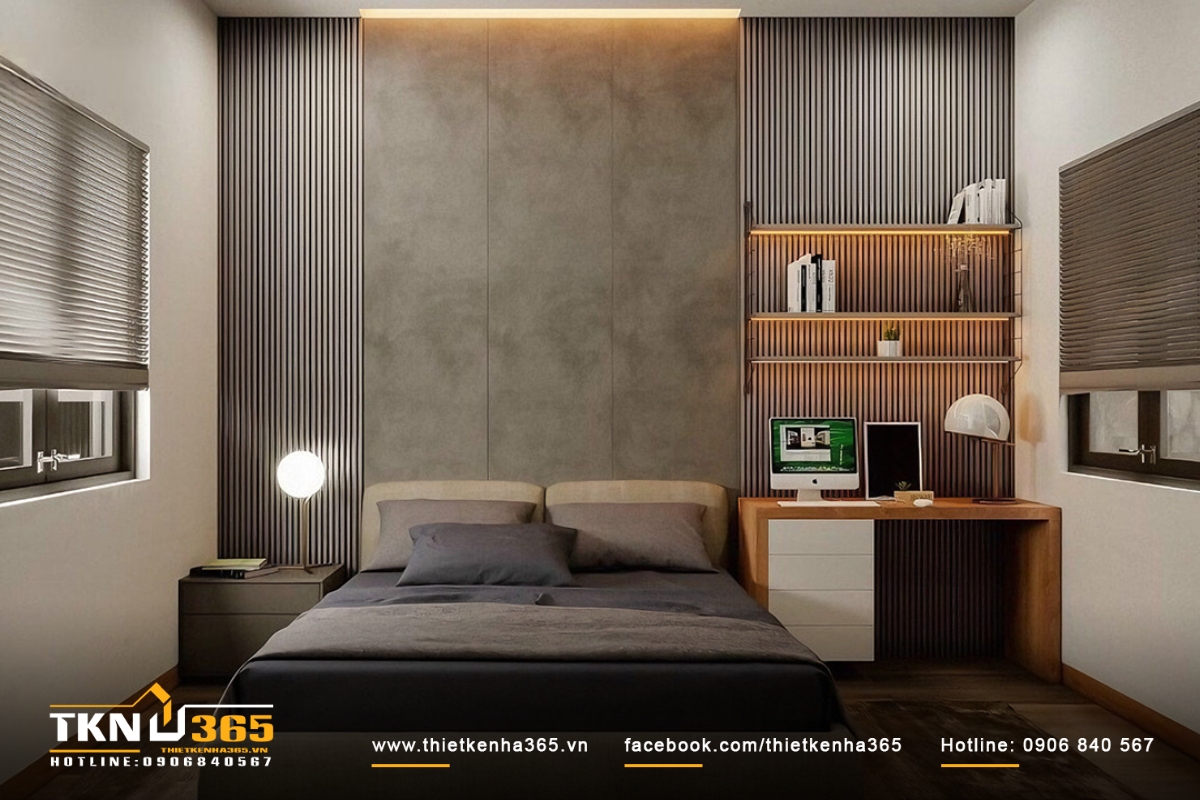 Phòng ngủ nhà ống 3 tầng 1 tum luôn đầy đủ tiện nghi