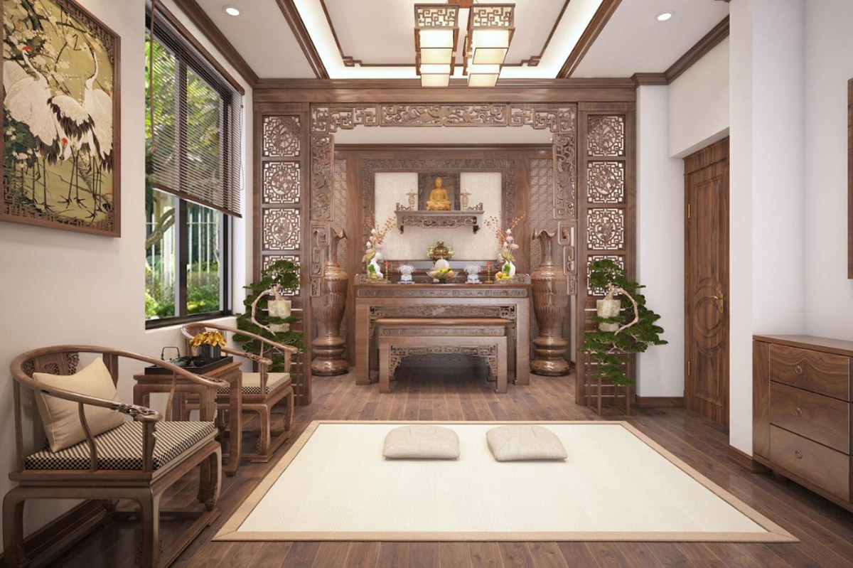 Phòng thờ là không gian linh thiêng nhất trong ngôi nhà, nơi thể hiện lòng thành kính của con cháu đối với tổ tiên.