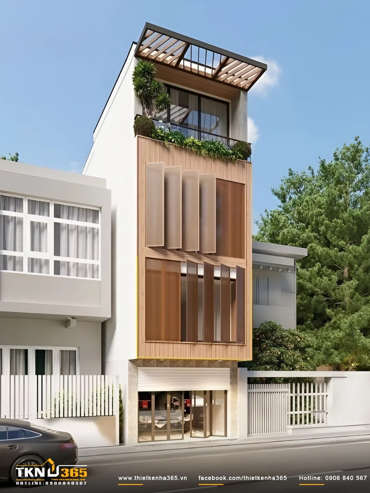 Mặt tiền nhà phố 6m được xử lý theo phong cách hiện đại